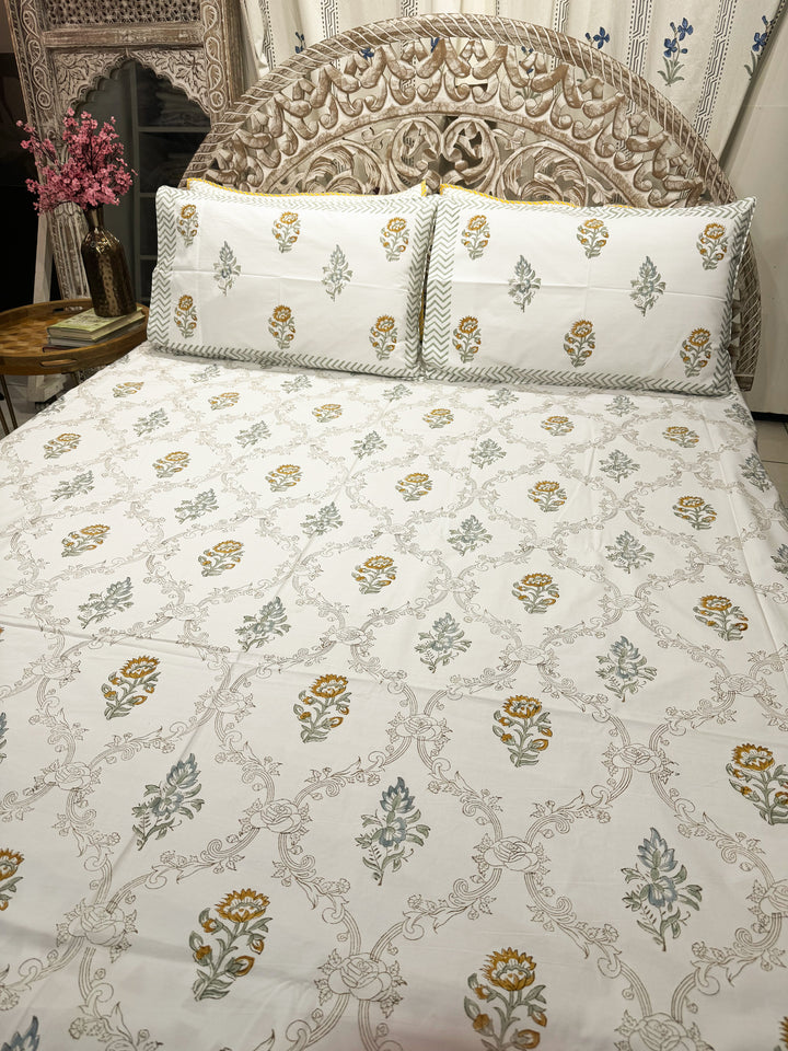 Hand Block Cotton Bedsheet | Daydream Bedsheet - The Decor Central