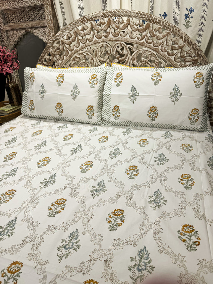 Hand Block Cotton Bedsheet | Daydream Bedsheet - The Decor Central