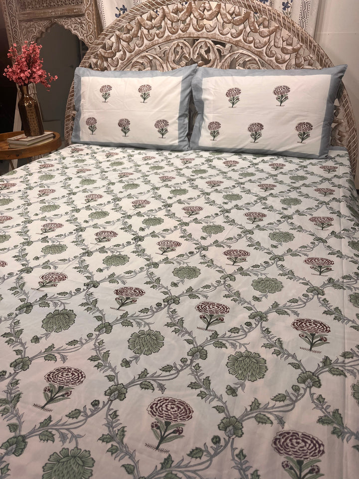 Hand Block Cotton Bedsheet | Gulkari Bedsheet - The Decor Central